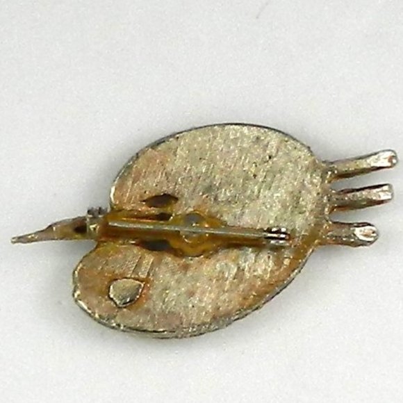 Vintage Paint palette brooch, Artist Palette Brooch accents little stones - Picture 2 of 4